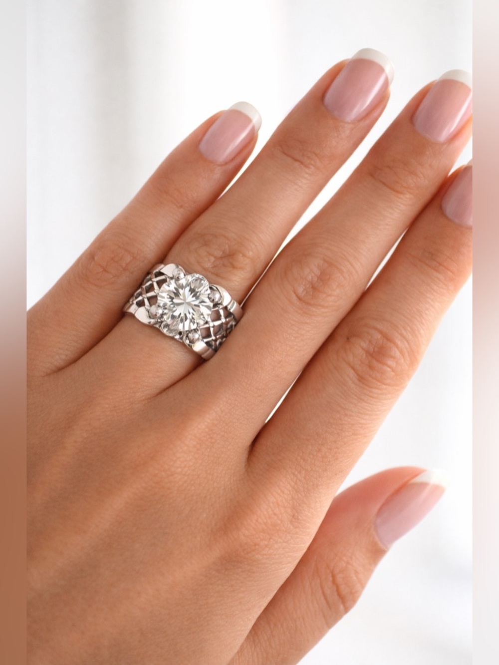 SETA 925 Sterling Silver Basket Weave CZ Ring Size 8 - Picture 2 of 8